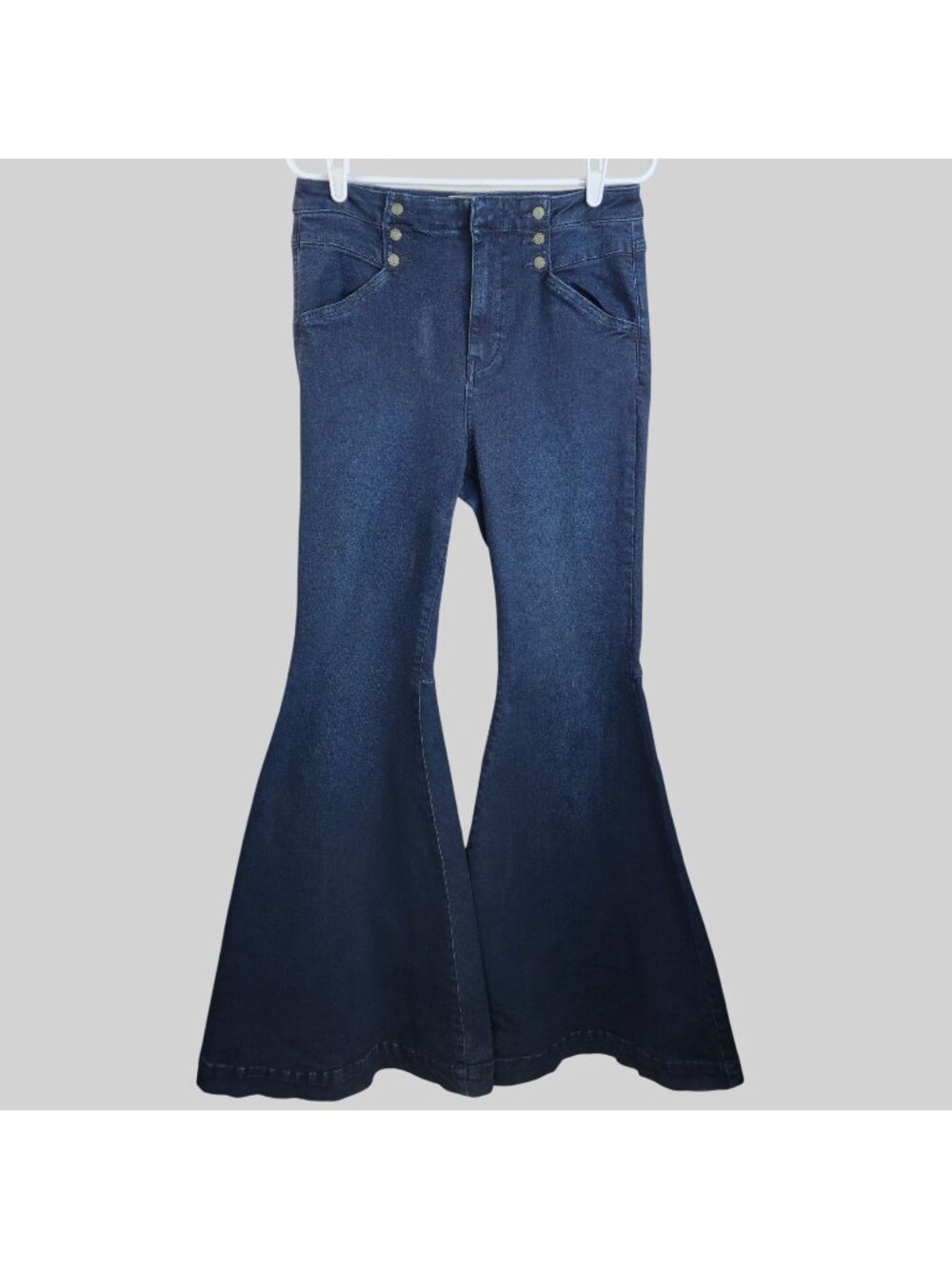 Free People Bell Bottom Flare Blue Jeans 29 High Rise Dark Denim‎ Boho Retro 70s